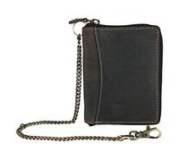 CTM Men's Hunter Leather Zip-Around Bifold Chain Wallet, Black