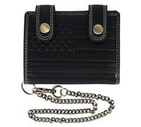 CTM Men's Leather American Flag Bifold Chain Wallet with Snap Closure, Black