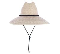 CTM Wide Brim Crushable Straw Lifeguard Hat with Chin Strap, Tan