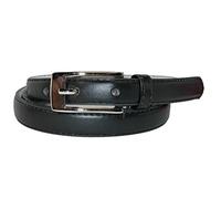 CTM Women's 19 mm Skinny Leather Dress Belt Silver Buckle, Medium, Black