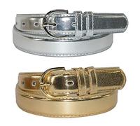CTM Women's 28.5 mm Wide Leather Metallic Dress Belt (Pack of 2 colours), Medium, Gold and Silver