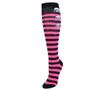CTM Women's Gothic Skull Striped Knee-High Socks (1 Pair), Black and Hot Pink