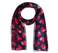 CTM Women's Lightweight Satin Valentine's Bold Heart Print Scarf, Black