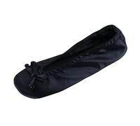 CTM Women's Satin Ballerina Slipper House Shoe, Black