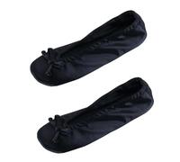 CTM Women's Satin Ballerina Slipper House Shoe (Pack of 2), Black