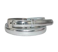 CTM Women's Skinny 3/4 Inch Leather Dress Belt, Large, Silver