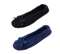 CTM Women's Terry Ballerina Slipper House Shoe (Pack of 2), Navy