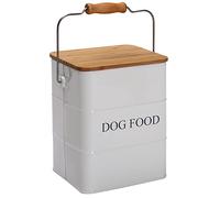 Ctomche Dog Food Storage Container Airtight Dog Treat Tin,Metal Pet Food Storage for Cat with Scoop and Handle,Vintage Pet Food Storage Container 5lbs,White