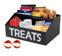 Ctomche Dog Treat Container,Acrylic Dog Food Storage Container with 4 Compartment,Large Dog Treat Storage Box for Dogs Cat Treats,Dog Treat Jar Box Storage,Cat dog Treat Snack biscuit Station-Black