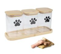 Ctomche Dog Treat Jar Set of 3,Glass Container Airtight Lid,Clear Pet Biscuit Treat Tin with Bamboo Lids and Tray for Dog Cat,Pet Food Tin,Food Storage Container Box for Biscuits
