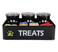 Ctomche Dog Treat Storage,3 Pack Dog Treat Jars Airtight Lid,Metal Pet Food Storage for Dog Treats Cat Treats Storage,Kibble Biscuit Tins Snack Staton for Stick/Pet Food/Packaged Snacks-Black