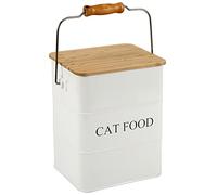 Ctomche Metal Cat Food Container,2 Pc Set With Scoop,Tight Fitting Wood Lids，Farmhouse Dog Dry Food Tin With Handle, Medium pet food container 5-6lbs White