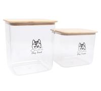 Ctomche Pet Food Storage Container,Airtight Dog Food Storage Treat Jar Set of 2, Square Food Storage Container with Bamboo Lid for Dog Dry Food 7L+5.5L Treat Biscuit Tin Clear Plastic Dog Food Bin