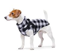 Ctomche Winter Coat Harness Jacket for Dogs - Plaid Puppy Coats for Cold Weather - Warm Fleece Waterproof Jacket with Reflective Harness for Small Medium Large Dogs - Black-Medium