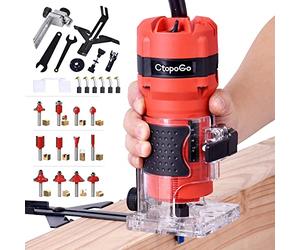 CtopoGo Compact Wood Palm Router Tool Hand Edge Trimmer Woodworking Joiner Cutting Palmming Tool 30000R/MIN 800W 220V with 12PCS 1/4" Router Bits