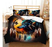 CTQTZ Animal Bedding Set King Size Wolf Dream Catcher Duvet Cover Set Vintage Boho Feather Soft Lightweight 3Pcs Microfiber Polyester Comforter Cover