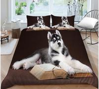 CTQTZ Animal Duvet Cover Set Single Size Husky Lovely Puppy Dog Bedding Set Siberian Husky for Kids Adult Bedspread Cover Room Decor 2 Pcs With 1 Pillow Case