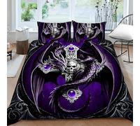 CTQTZ Skull Purple Dragon Bedding Set King Size Gothic Skull Theme Duvet Cover Set Sugar Skull Gothic Skull Dragon Soft Lightweight 3Pcs Microfiber Polyester Comforter Cover with 2 Pillow Shams