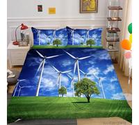 CTQTZ windmill 3D Bedding Quilt Covers Double Size wind power Duvet Cover Set Blue Sky Green Grassland 3D Printed Children Boys Girls Quilt Cover For Bedroom Decor