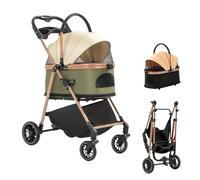 CTREVL 3 in 1 Pet Stroller, Folding Dog Strollers with 360° Brakes Safety Leashes Cup Holder Storage Basket Weight Capacity 20kg, Dog Pram for Small Medium Dogs Cats(Beige)