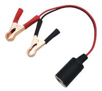CTRICALVER 12V/24V Battery Clip-on Car Socket Adapter, with Approx. 25cm 16AWG Cigarette Splitter Plug Extension Cord and Battery Alligator Clamps (1pcs)