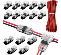CTRICALVER 15m 2 Pin LED Strip Extension Cable 22WAG 12V Cord LED Device+T2(More)&H2 Fast Wire connectors (no Stripping) Wire for LED Tape LED String Light or DIY 5V-24V
