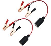 CTRICALVER 2 pcs 12V/24V Battery Clip-on Car Socket Adapter, Cigarette Lighter Female Socket to Battery Crocodile Clip Extension Cable