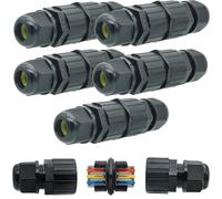 CTRICALVER 5 Pack Waterproof Junction Box, Inline Cable Connector with Terminal Blocks, IP66 Rated, Black, Nylon, Suitable for Ø6mm-12mm Cable Diameter, 3 Pole, Indoor/Outdoor Use