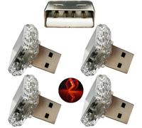 CTRICALVER Car Night Light, USB-rhombus (touch) Red, 5V/1A Small Emergency Light LED USB atmosphere Light, Suitable for all Kinds of USB Sockets Such as Power bank and Cars, PC Shell, Four-Pack