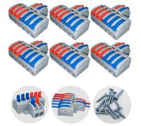 CTRICALVER Compact Lever Nut Wire Splitter Connectors Inline Quick Connection Lever Terminal Blocks Red Blue 2 in 6 Out 6Pcs