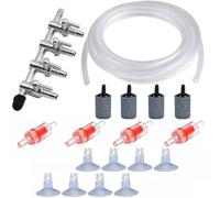 CTRICALVER Four Way Air Flow Control Water Pump Splitter Distributor Lever Adapter with Check Valves, Oxygen Tube 5m, Suction Cups, Air Stone