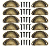 CTRICALVER Shell Cup Handles, 12 Pcs 82mm Shell Drawer Handles, Drawer Pull Handles, Retro Furniture Knobs, Cabinets Handles, Semicircle Cabinet Cup Handle with Screws, Antique Bronze