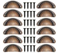 CTRICALVER Shell Drawer Handles, 12 Pcs 82mm Shell Cup Handles, Cabinets Handles, Retro Furniture Knobs, Semicircle Cabinet Cup Handle Antique Red Copper, with Screws.