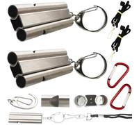 CTRICALVER Silver 2 Pieces Emergency Survival Whistle | Double Tubes Safety Whistles | Survival Whistle with Lanyard and Key Ring for Camping Hiking Hunting Pet Training