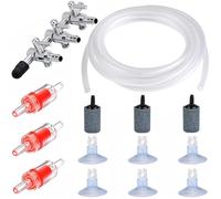 CTRICALVER Three Way Air Flow Control Water Pump Splitter Distributor Lever Adapter with Check Valves, Oxygen Tube 5m, Suction Cups, Air Stone