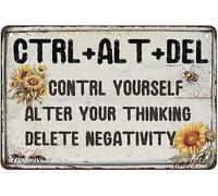 Ctrl+alt+del Control Yourself Alter Your Thinking Delete Negativity Tin Sign Metal Wall Art for Indoor Outdoor Home Decor Room Door Accessories Poster Gifts Office Cafes Bar 8x6 In
