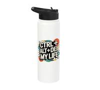 Ctrl Alt Del My Life Funny Tech Humor Stainless Steel Insulated Water Bottle