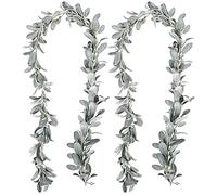 CTRLZS 2 Pcs Artificial Flocked Lambs Ear Garland - 6Ft/Piece Soft Faux Vine Greenery and Leaves for Framhouse Mantle Decor