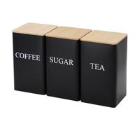CTRLZS 3Pcs Modern Cookie Jar Simple Style Bamboo Lid Iron Tea Can Snack Storage Coffee Bean Square Can Black