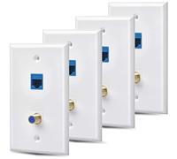 CTRLZS 4 Packs Ethernet Coax Wall Plate Outlet with 1 Cat6 Port and 1 Gold-Plated Coax F Type Port RJ45 Wall Plates