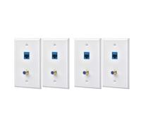 CTRLZS 4 Packs Ethernet Coax Wall Plate Outlet with 1 Cat6 Port and 1 Gold-Plated Coax F Type Port RJ45 Wall Plates