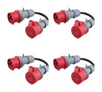 CTRLZS 4X 5 Pin Red 32A Male to 16A Female CEE-Adapter Gen Ev Charger Extension Cord Connector 400V Outlet