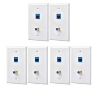 CTRLZS 6 Packs Ethernet Coax Wall Plate Outlet with 1 Cat6 Port and 1 Gold-Plated Coax F Type Port RJ45 Wall Plates
