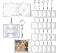 CTRLZS For DIY 20pcs Mini Cd Holder Keychain Album Case Plastic Player Shaped Key Pendant Chain Blank DVD Clear Jewel Keyring