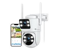 Ctronics Dual Lens PTZ Security Camera, 2.4/5Ghz WiFi Camera NVR, CCTV Camera Outdoor with Auto Tracking, 30M Color Night Vision & 24/7 Recording Supports PC/Pad/Phone, 1920x1080P, IP66