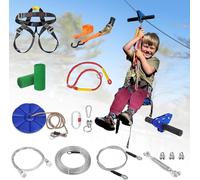 CTSC Zip Line Kits for Garden, 47m Zip Wire Kit For Kids and Adults, With Stainless Steel Spring Brake, Tensioning Kit, Safety Harness, Tree Protectors (47m blue)