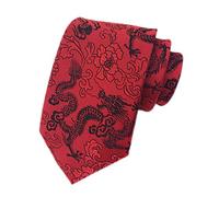Ctskyte Men's Novelty Tie Unique Dragon Peony Embroidery Woven Luxury Wedding Formal Necktie Gift, Red Black, One size