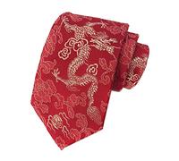 Ctskyte Men's Novelty Tie Unique Dragon Peony Embroidery Woven Luxury Wedding Formal Necktie Gift, Red Gold, One size