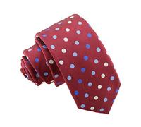 Ctskyte Slim Silk Necktie for Men Woven Jacquard Patterned Business Wedding Skinny Ties, Red Polka Dot, One size