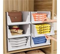CTSNSLH 5 Pack Closet Organizers Stackable Storage Box | White Stackable Plastic Drawer Bins for Closets, Wardrobes, Kitchens, Bathrooms, Offices